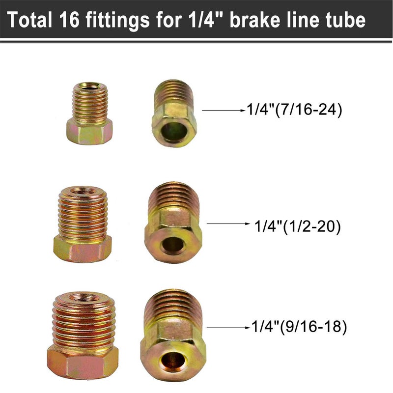 MuHize Brake Line Fitting Kit 32PC - SAE 3/16" & 1/4" Brake Tube Inverted Flare Unions (3/8-24 UNF) for Ford GM Dodge Chrysler Jeep Car Truck - Heavy Duty - Image 5